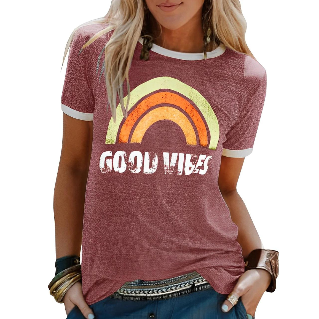 Camiseta de mujer – Corte holgado – Punto suave – Estampado vintage – Estilo casual