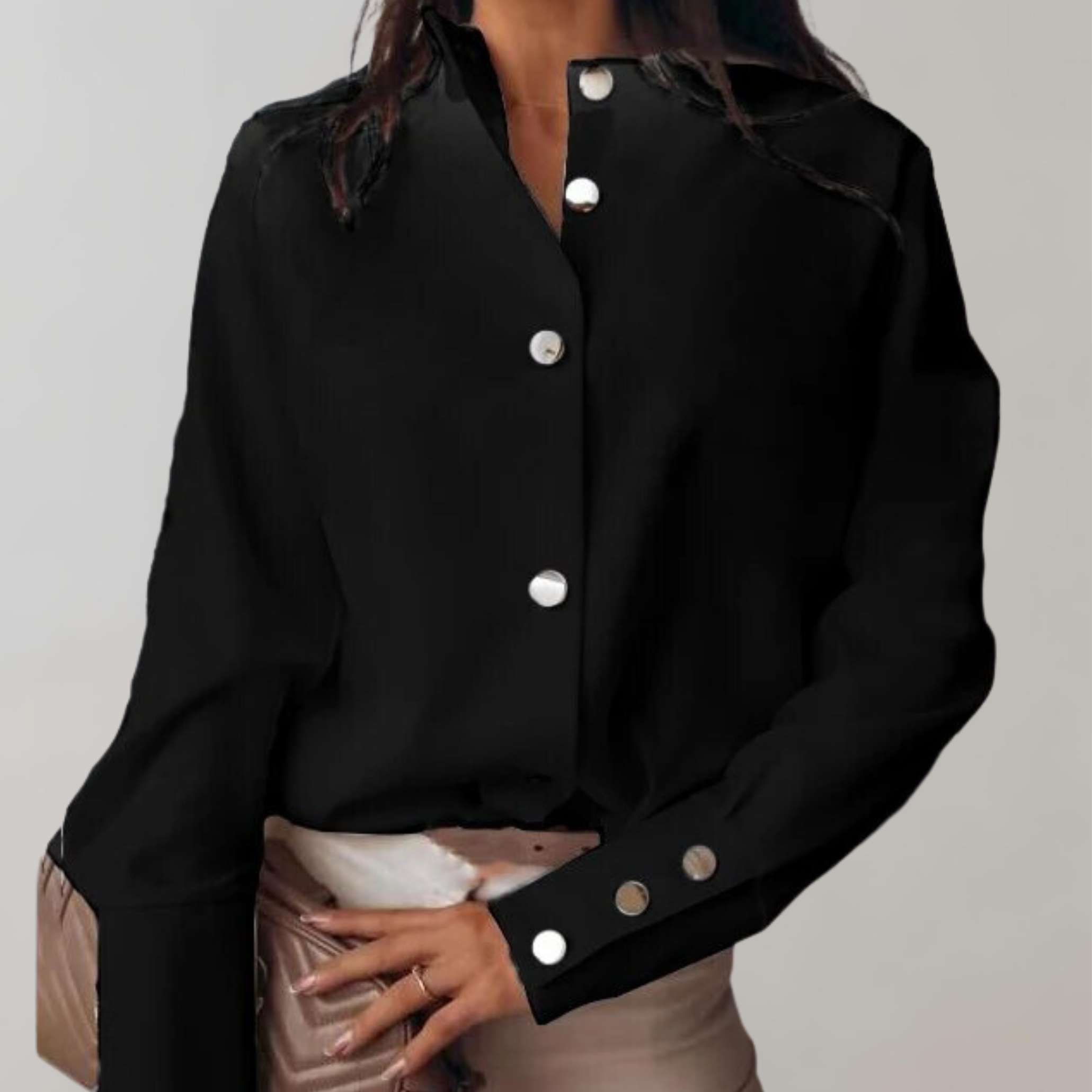 Blusa de mujer – Corte holgado – Cuello alto – Mangas largas – Tejido transpirable