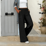 Pantalones anchos para mujer - Cintura elástica - Corte holgado - Largo hasta el tobillo - Con bolsillos