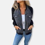 Chaqueta bomber para mujer – Mezcla de lana – Paneles vaqueros – Corte recto