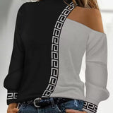 Top de mujer - Hombros descubiertos - Escote asimétrico - Estampado geométrico - Elegante y cómodo