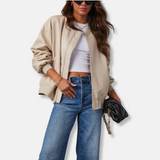 Chaqueta de mujer - Piel sintética - Corte holgado - Cuello alto acanalado