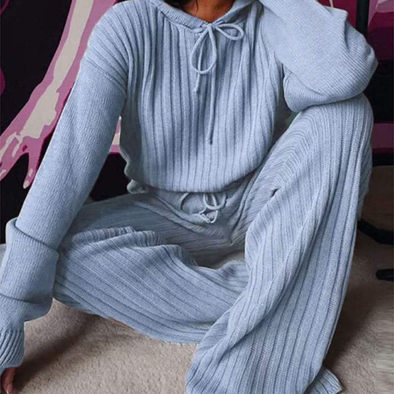 Conjunto de mujer – Punto acanalado – Cómodo y elegante – Top de manga larga con pantalón ajustado
