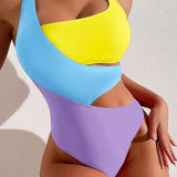 Traje de baño de talle alto con bloques de color para mujer: elegante y cómodo.