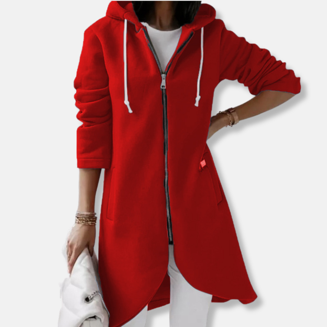 Chaqueta sudadera para mujer – Corte holgado – Algodón – Capucha con cremallera – Largo hasta la mitad del muslo