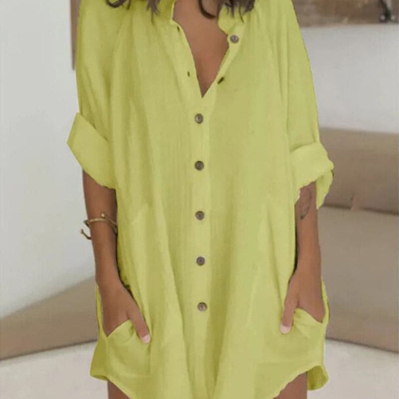 Tuva - Vestido camisero liso con botón y bolsillo