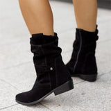 Botas de mujer - Gamuza elegante - Corte relajado - Correas y hebillas decorativas - Comodidad para el día a día