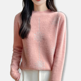 Suéter de mujer - Tejido de felpa - Corte holgado - Cuello alto acanalado - Estampado de copos de nieve brillantes