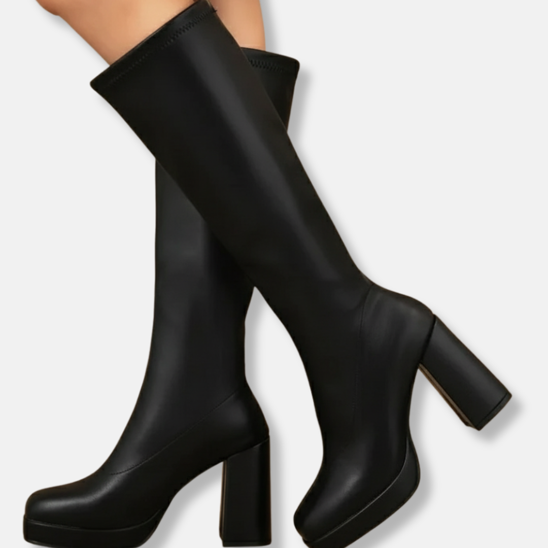 Botas altas de mujer – Tacón ancho – Suela de plataforma – Corte entallado moderno