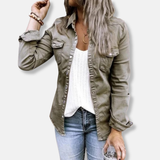 Chaqueta vaquera para mujer – Corte entallado – Botones delanteros – Bolsillos en el pecho – Estilo casual estructurado