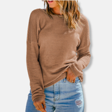 Camiseta de manga larga para mujer – Corte relajado – Punto gofre – Hombros caídos