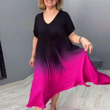 Vestido de mujer - Corte holgado en A - Mangas cortas - Cuello en V - Tejido ligero