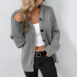 Chaleco de punto para mujer – Corte oversize – Punto suave – Capucha – Botones en la parte delantera
