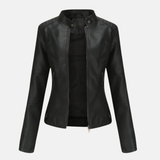 Chaqueta de cuero entallada Amélie | Chaqueta con cuello alto y cierre de cremallera