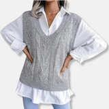 Cárdigan de mujer – De punto – Corte holgado – Cuello en pico – Elegante patrón de punto trenzado