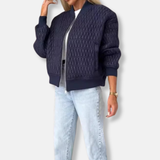 Chaqueta bomber para mujer – Corte holgado – Acolchada – Cremallera frontal – Ribete de canalé