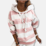 Sudadera con capucha para mujer - Punto de algodón - Corte holgado - Mangas largas - Rayas horizontales