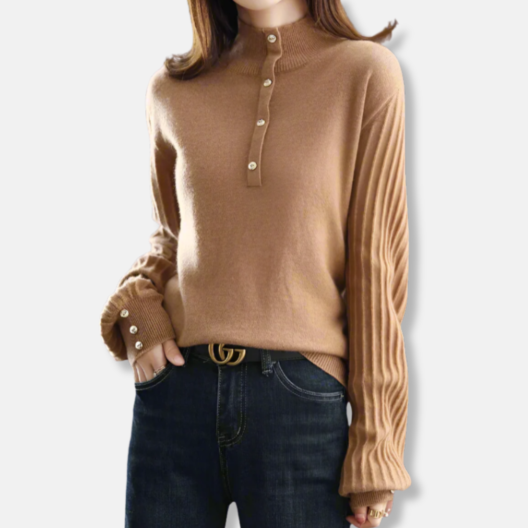 Suéter de mujer - Mezcla de lana - Cuello alto - Mangas largas abullonadas