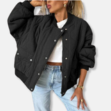 Chaqueta bomber para mujer – Corte oversize – Ligeramente acolchada – Cierre a presión