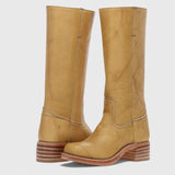 Botas de mujer - Piel - Caña alta - Tacón de bloque apilado - Punta de almendra