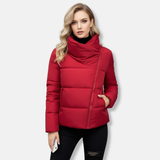 Chaqueta acolchada para mujer – Corte regular – Cuello alto – Cierre de cremallera – Bolsillos seguros