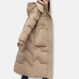 Chaqueta acolchada larga para mujer - Tejido - Corte holgado - Cuello alto con capucha