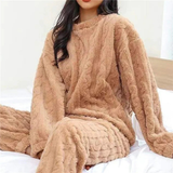 Pijama de mujer – Conjunto de punto suave – Corte holgado – Textura de punto trenzado