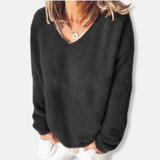 Sudadera de mujer - Punto de felpa - Corte holgado - Cuello en V - Mangas largas