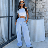 Pantalones anchos para mujer - Cintura alta - Bordado calado - Corte holgado y transpirable