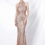 Vestido de noche largo sirena con lentejuelas y espalda abierta