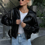 Chaqueta de calle oversize con capucha en piel sintética negra
