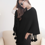 Poncho de mujer - Capa con flecos y pompones - Chal cómodo en capas
