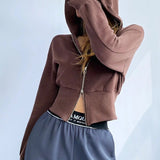 Sudadera con capucha corta, sencilla y ajustada, con doble cremallera