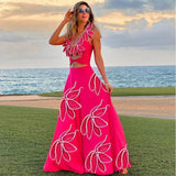 Conjunto de falda y cuello con flores 3D