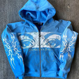 Sudadera vintage con capucha, cremallera y manga larga con estampado 3D