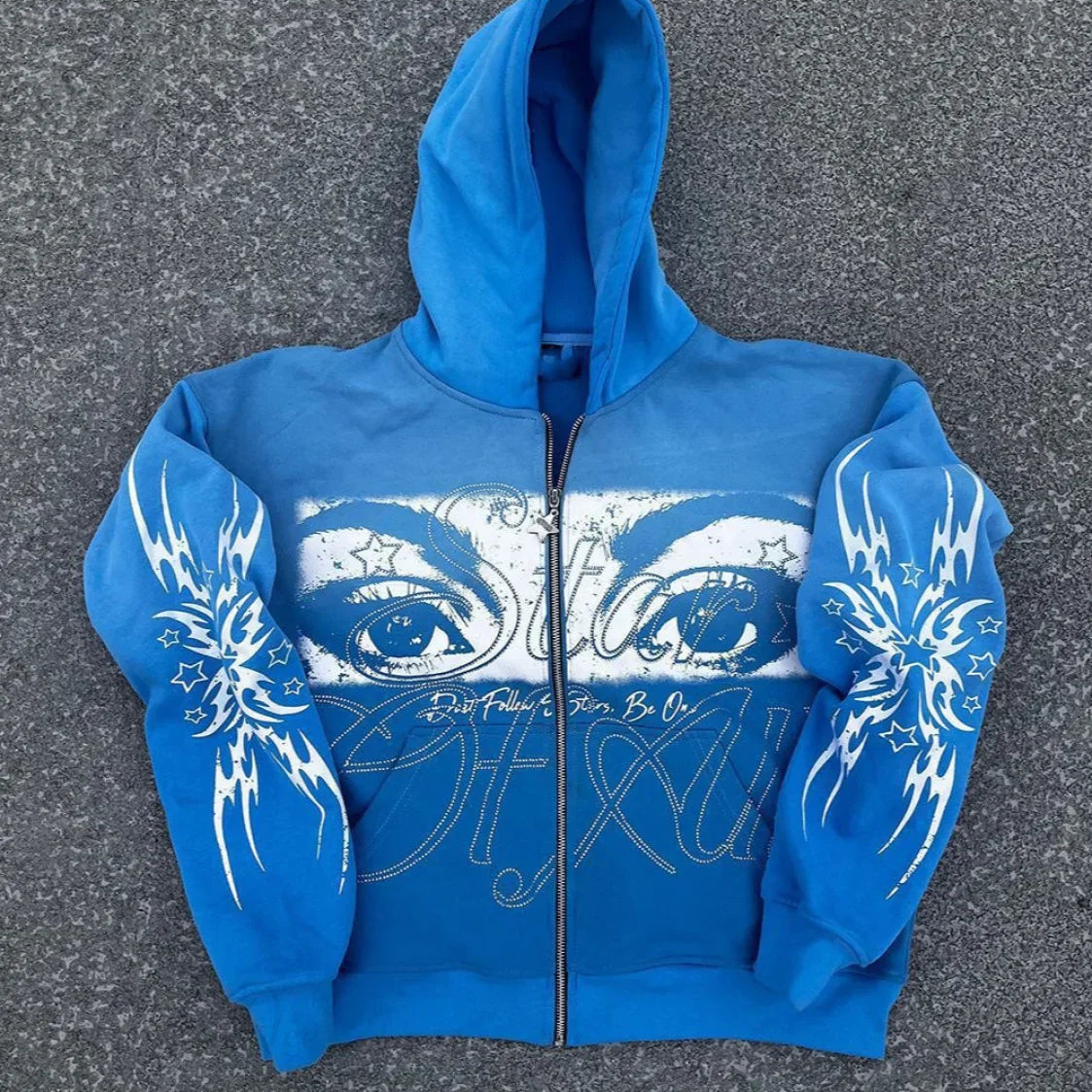 Sudadera vintage con capucha, cremallera y manga larga con estampado 3D