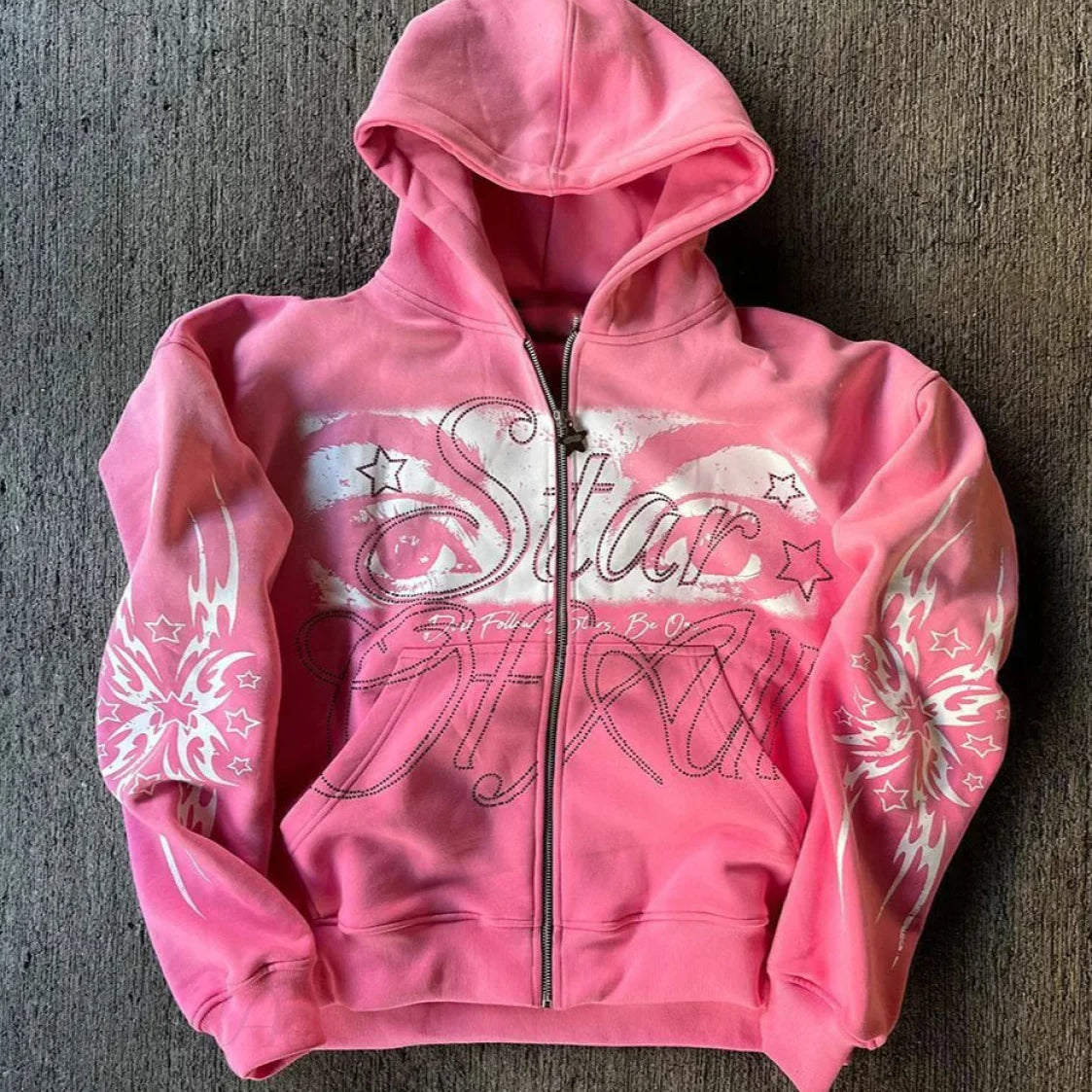 Sudadera vintage con capucha, cremallera y manga larga con estampado 3D