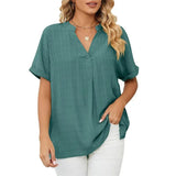 Blusa de mujer - Cuello en V - Mangas cortas con vuelta - Corte holgado - Tejido ligero y transpirable