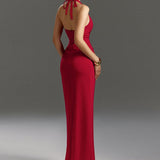 Vestido halter con cuello halter y espalda fruncida