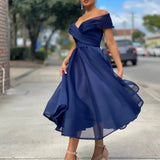 Vestido de cóctel para mujer - Hombros descubiertos - Corte en A - Falda midi elegante