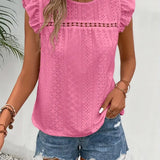 Blusa de mujer - Bordado inglés - Mangas con volantes - Corte holgado - Cuello redondo