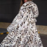 Abrigo largo con capucha de piel sintética con estampado de leopardo