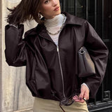 Chaqueta de motociclista de cuero marrón retro