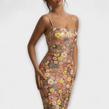 Oakley - Maxi Vestido con Flores y Brillo al Estilo de los Años 80