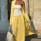 Conjunto de dos piezas: cárdigan largo casual y pantalón farol.