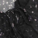 Blusa vintage tipo cárdigan de tul francés con flores y pajarita, estilo vintage.