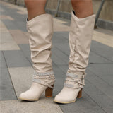 Botas altas para mujer - Piel elegante - Tacón de bloque cómodo - Detalles con tachuelas a la moda