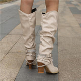 Botas altas para mujer - Piel elegante - Tacón de bloque cómodo - Detalles con tachuelas a la moda
