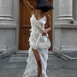 Vestido largo sexy con volantes y aberturas, Cami Splicand Patchwork