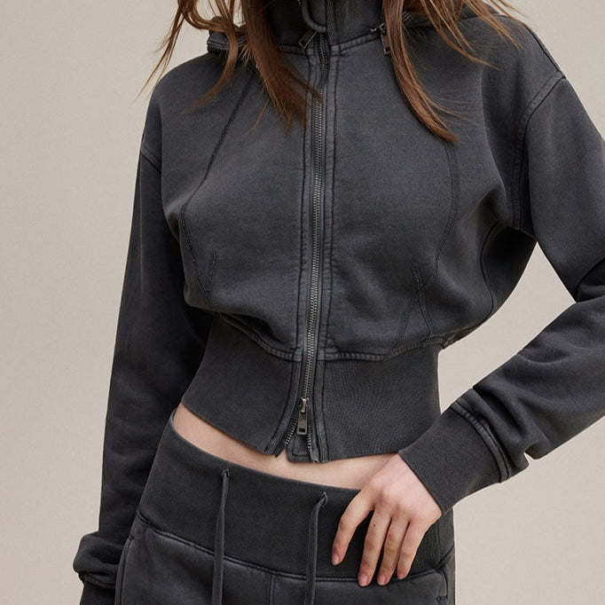 Sudadera corta con cremallera